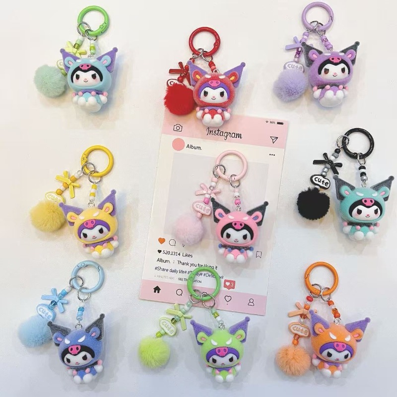 Kawaii Tech Accessories - Gantungan Kunci Resin Figur Kuromi Fashion,
